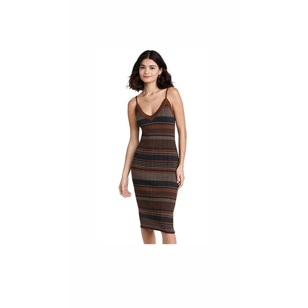 L'Agence Sandi metallic knit striped midi dress Medium